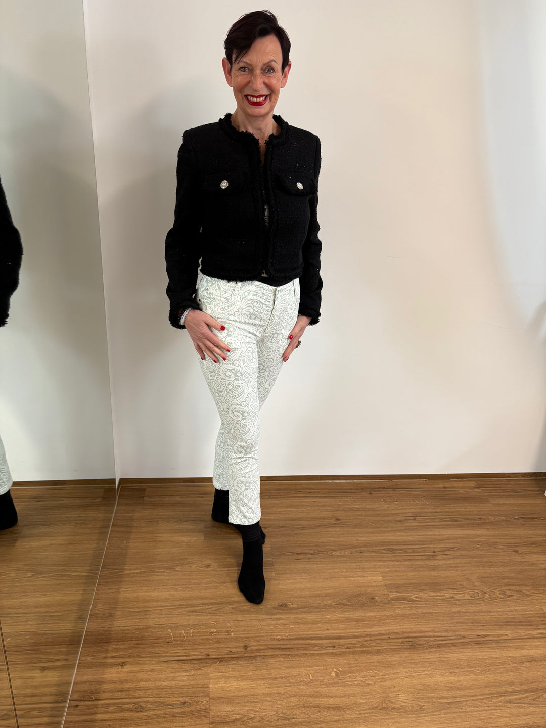 Wunderjeans Ankle Paisley Weiß-Grün  Größe 36