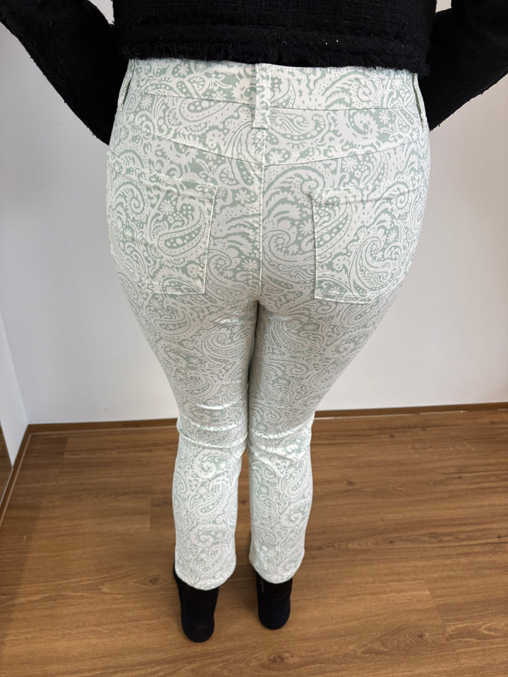 Wunderjeans Ankle Paisley Weiß-Grün  Größe 36