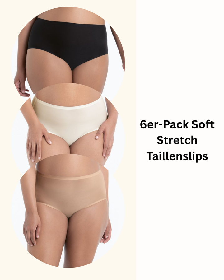 6er-Pack Soft Stretch Taillenslip Schwarz, Haut & Champagne 36-52