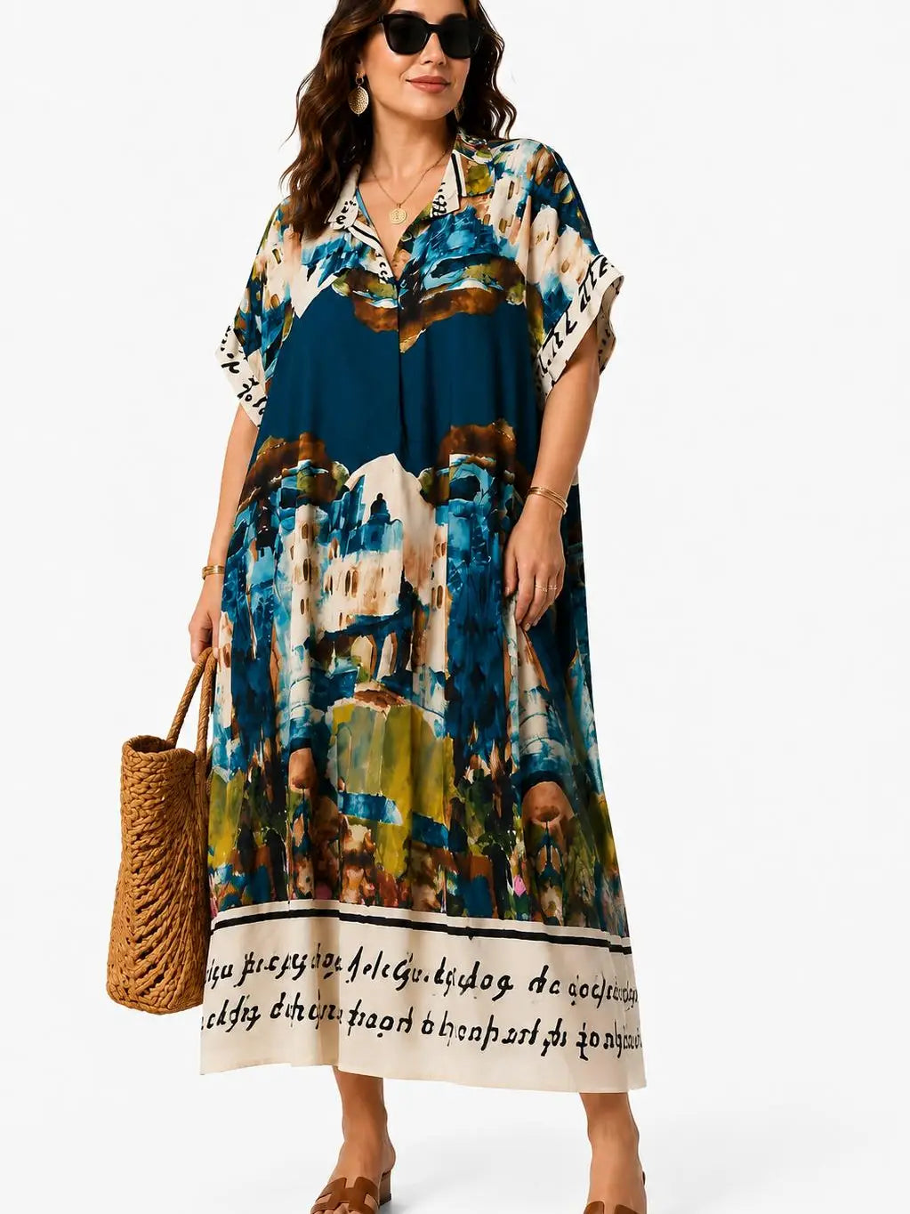 Hemdkleid mit künstlerischem Druck