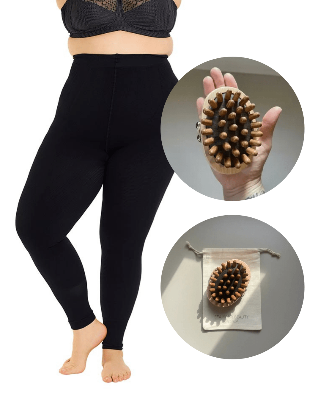 Kompressions Leggings Silber Welle 55-150kg & Lymphdrainage-Massagebürste - Vera Meyer
