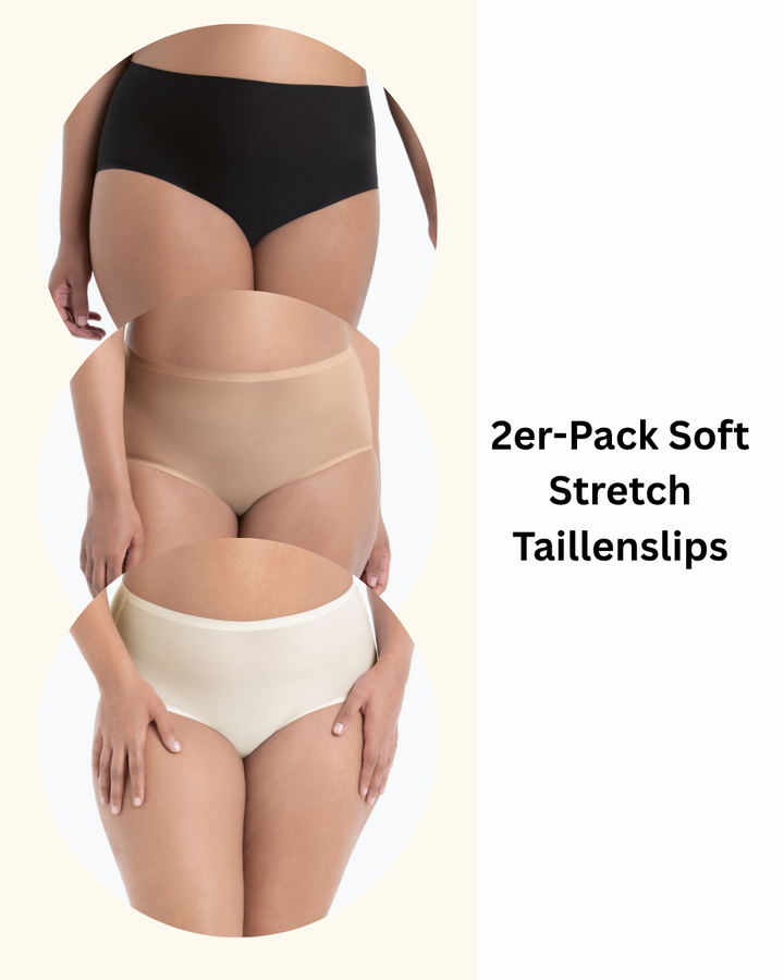 2er-Pack Soft Stretch Taillenslip Schwarz, Haut & Champagne 36-52