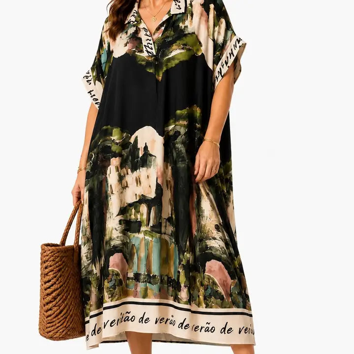 Hemdkleid mit künstlerischem Druck